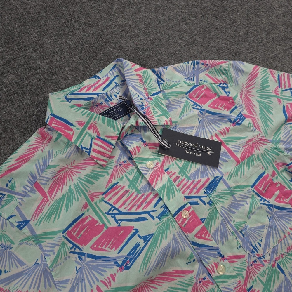 Vineyard Vines Shirt Mens Small Multicolor Beach Chair Print Short Sleeve‎ NEW